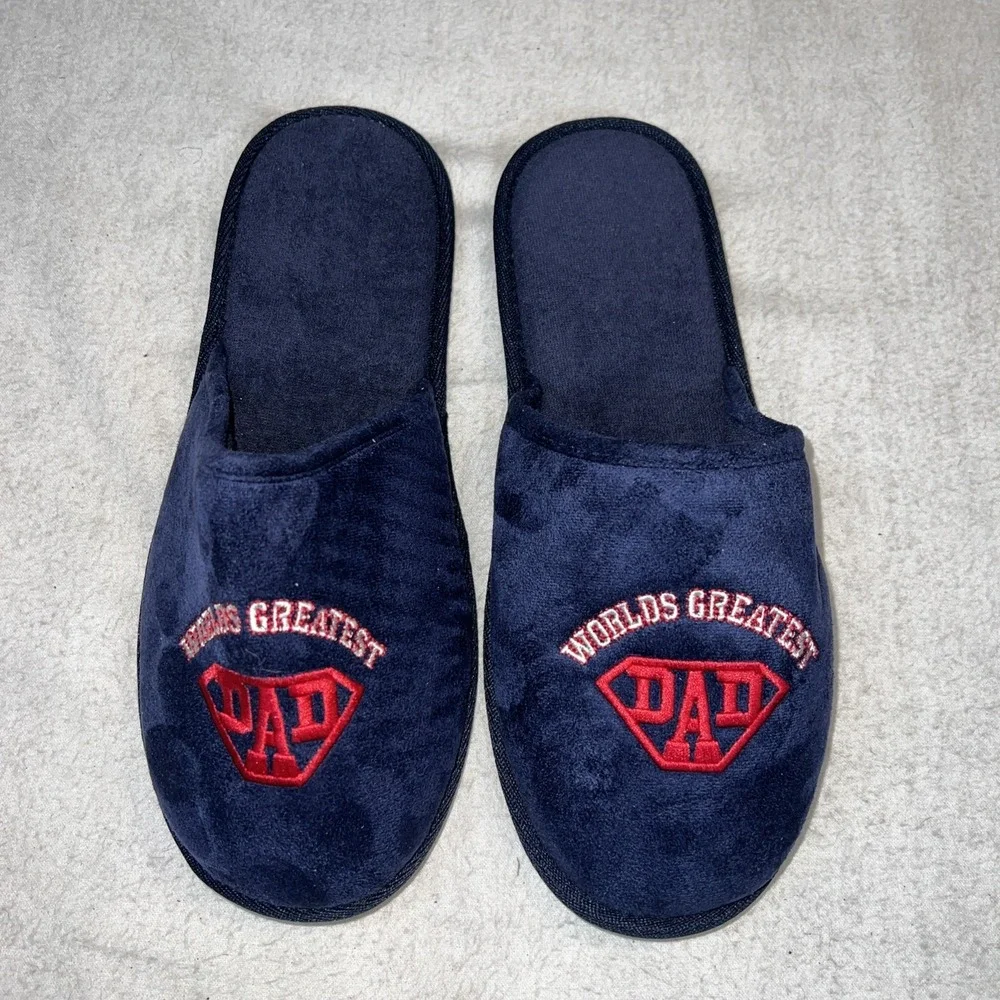 New Slippers Embroidered WORLDS GREATEST DAD' Slides Sandals Shoes Men Sz: 9-10
